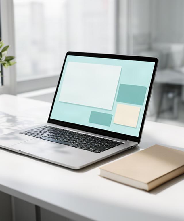 Laptop showing a privacy settings page beside a notebook on a bright office desk